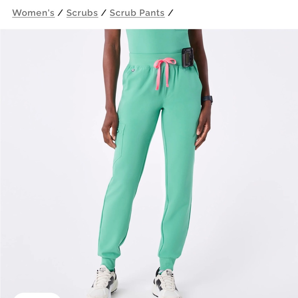 Figs Teal Jogger Scrub Pants with Pink Drawstring